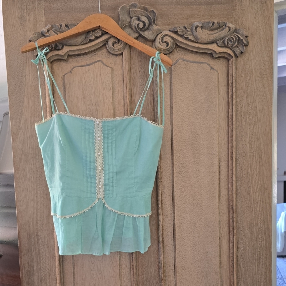 Robert Rodriguez Light Green Camisole with Lace Trim
